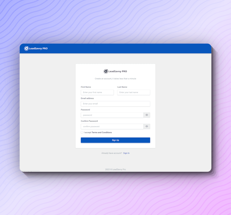 LeadSavvy Pro signup screen shown in the video guide