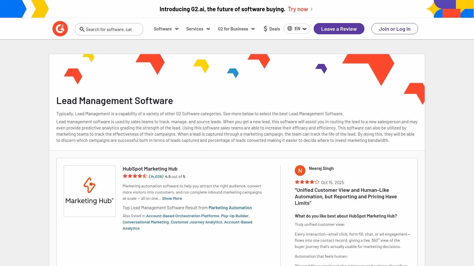 G2 — Lead Management Software Category