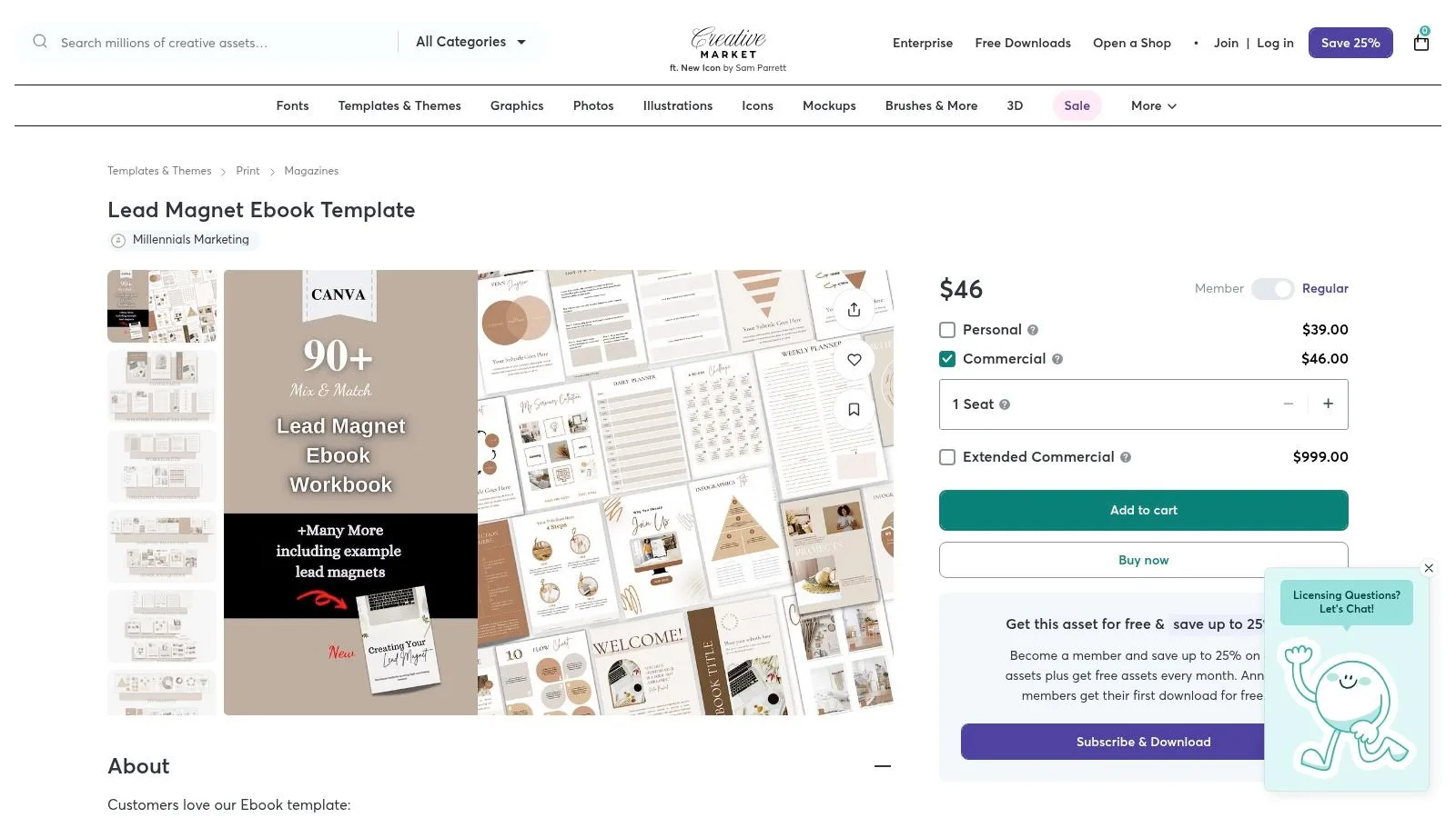 A professionally designed lead magnet template for an ebook, showcasing a clean layout and modern design, displayed on a Creative Market product page.