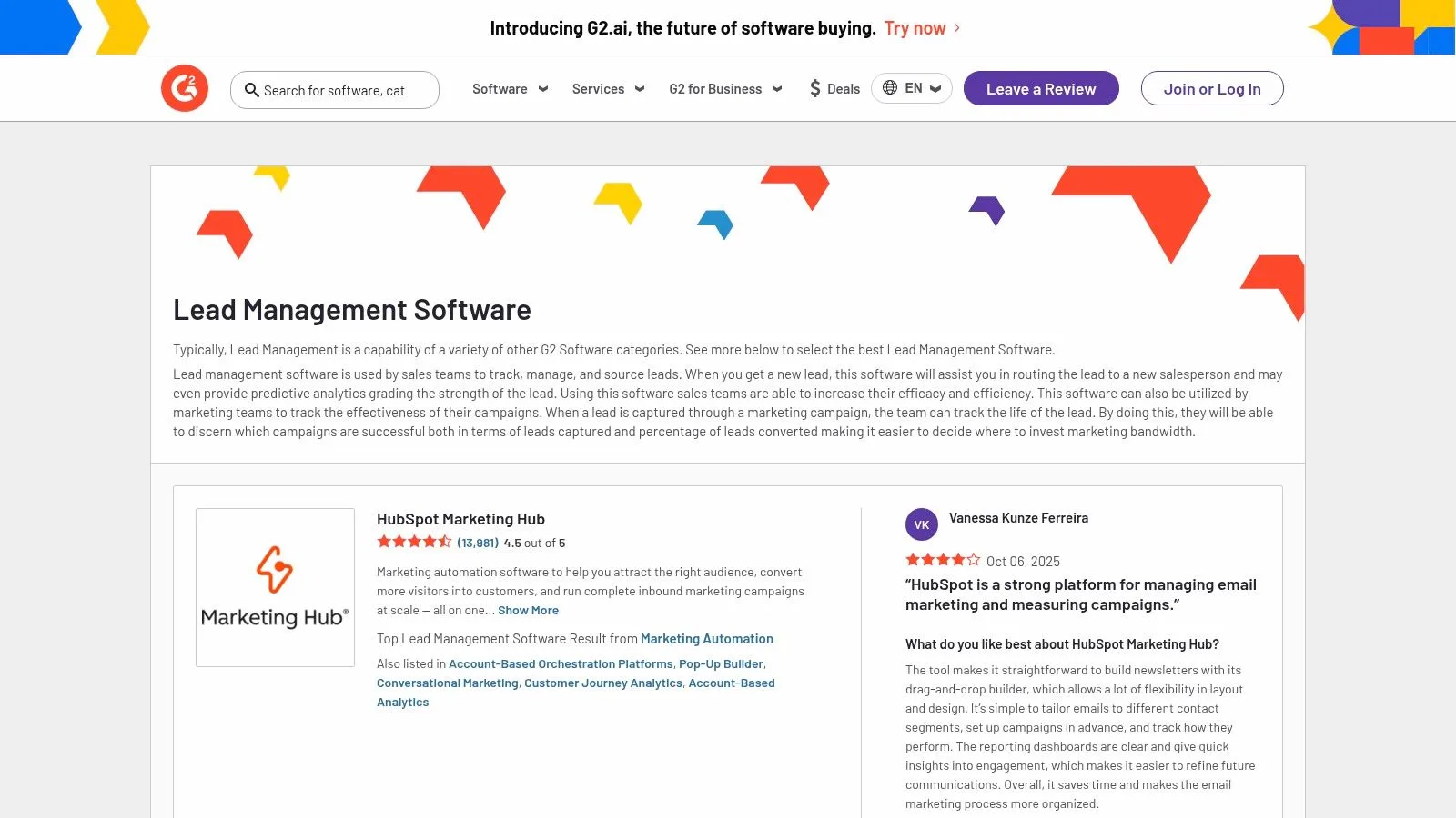 G2 Lead Management Software Category